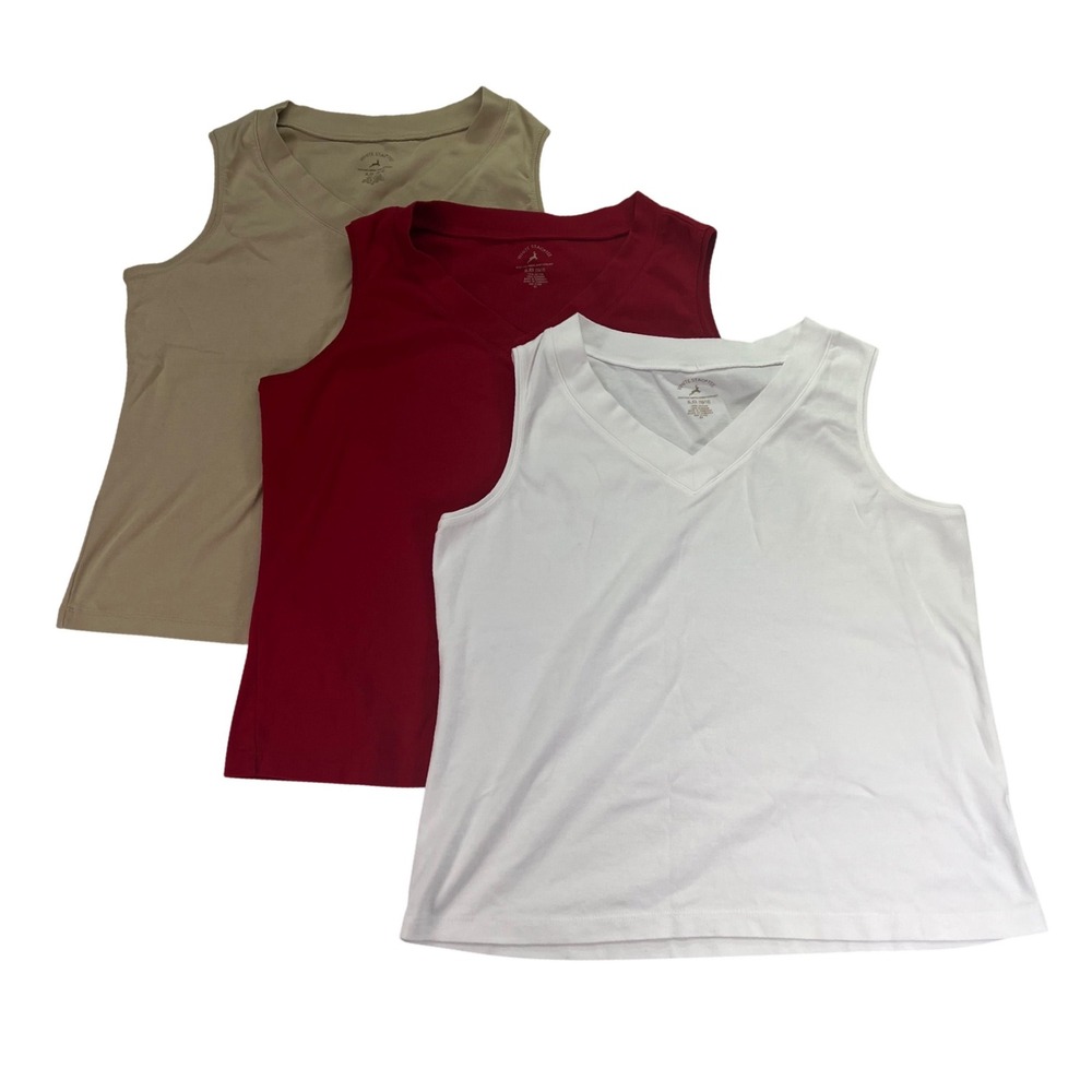 White‎ Stag Tank Top Womens XL Red White Tan V-Neck Cotton 3 Piece Bundle